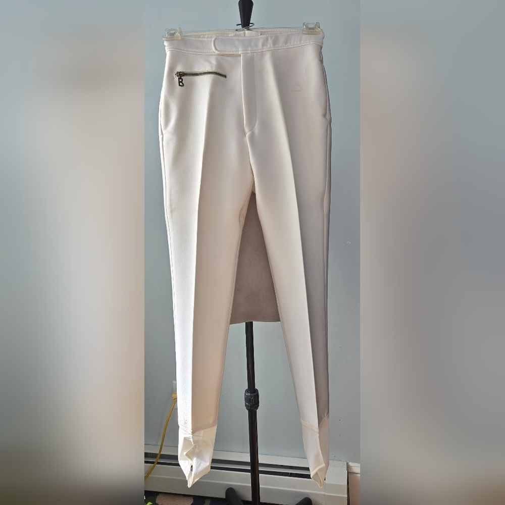 Bogner Stirrup Ski Pants multi-layer off-white pocket zip front sz 10 Long
